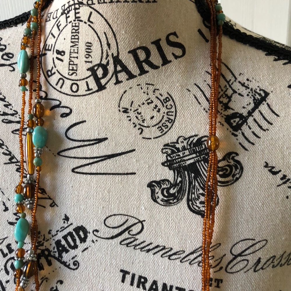 ⭐️Turquoise/ brown multi strand beaded necklace - Picture 5 of 7